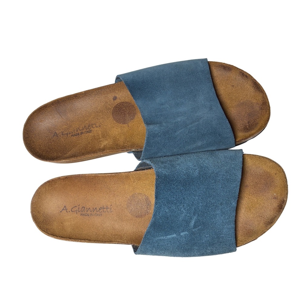 A Giannetti Blue Suede Wedge Slide Sandals Made in Italy Womens 6.5